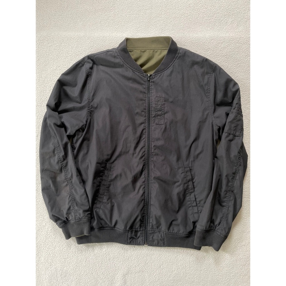 Vans Mens Large Reversible Bomber Jacket Olive Green Black Utility Pocket Flight